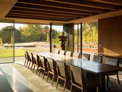 Earthy finishes were used for the house's interiors