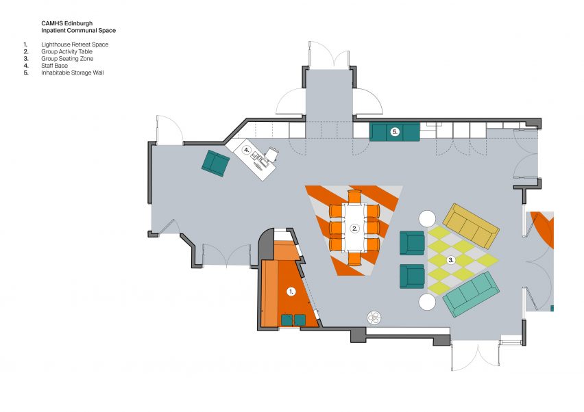 Communal lounge floor plan, CAMHS Edinburgh