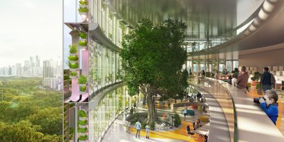 Jian mu tower has double height terraces