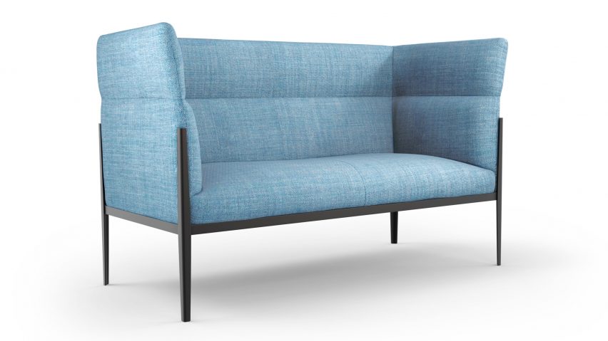Light blue Cotone Slim sofa with a high back and black frame