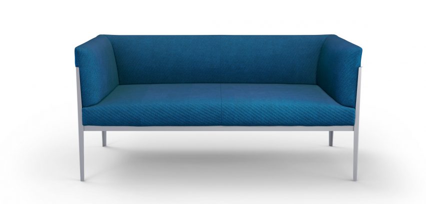 Blue sofa with a low back by Ronan and Erwan Bouroullec for Cassina