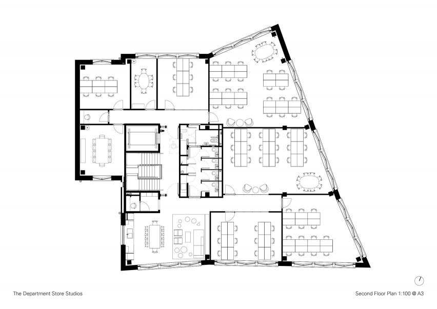 Second floor plan, The Department Store Studios by Squire and Partners