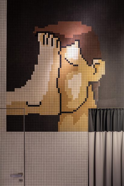 Mosaic tiles are included in the interior design