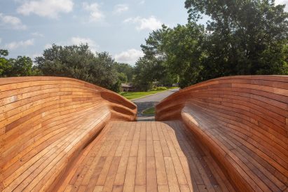 View across bridge showing integrated benches