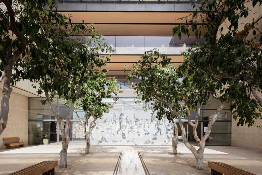 The courtyard of Edmond and Lily Safra Center for Brain Sciences