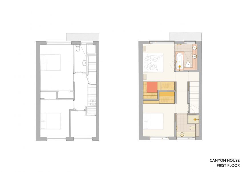 First floor plans before and after