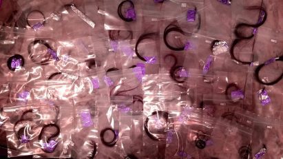 Hair samples collected for Follicle, a project by Pareid at Bangkok Design Week