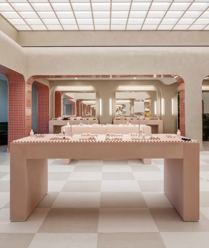Pale pink counters display products