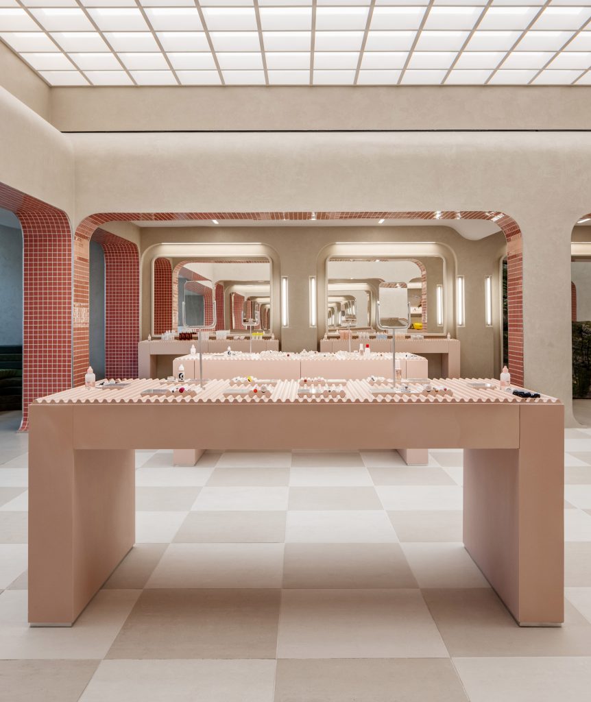 Pale pink counters display products