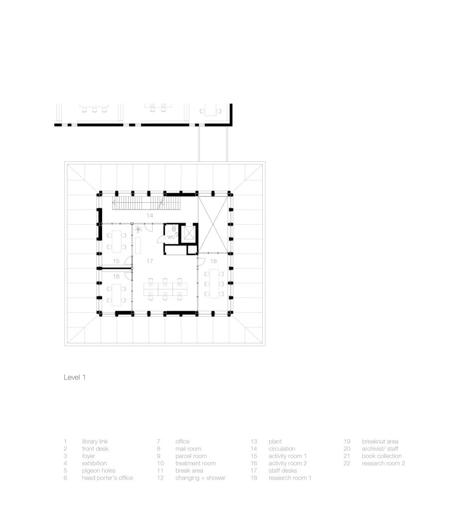 First floor plan for Homerton College's new entrance building by Alison Brooks Architects