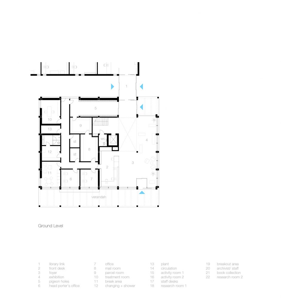 Ground floor plan for Homerton College's new entrance building by Alison Brooks Architects