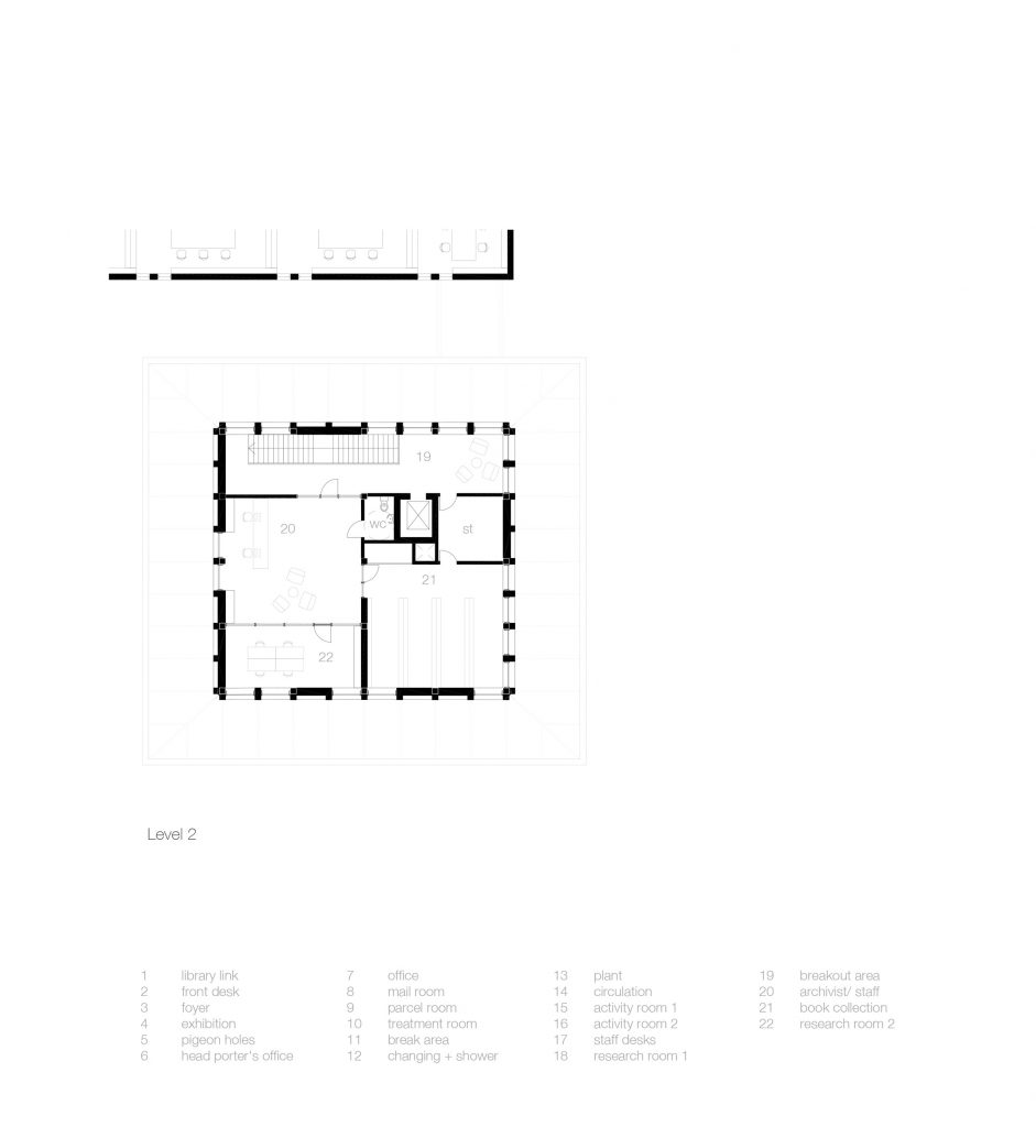 Second floor plan for Homerton College's new entrance building by Alison Brooks Architects