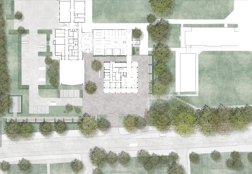 Site plan for Homerton College's new entrance building by Alison Brooks Architects