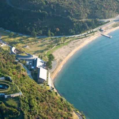 An aerial view of Seto Inland Sea and Naoshima Island