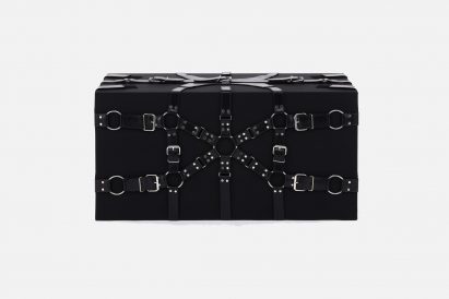 Peter Marino's black trunk with leather straps