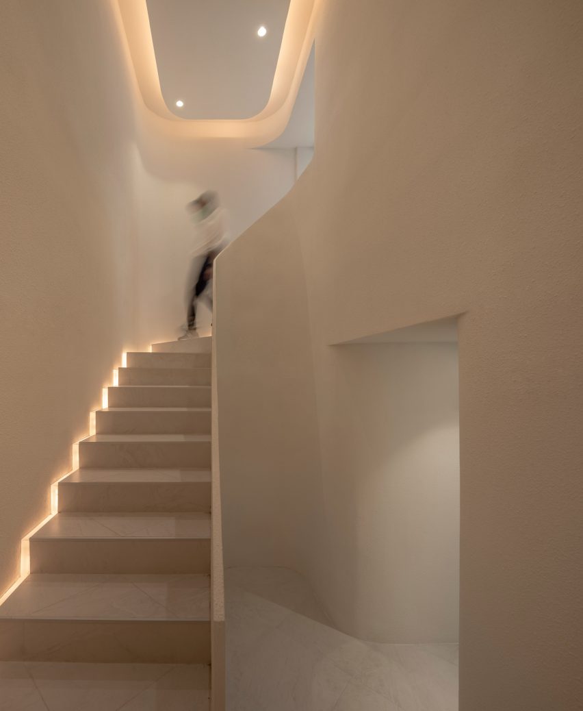 The staircase leading to the first floor of Paga cafe