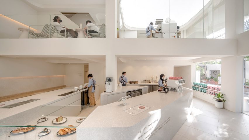 a white coffee roastery split over two floors