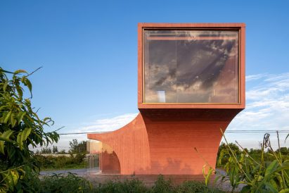 A pink concrete community centre