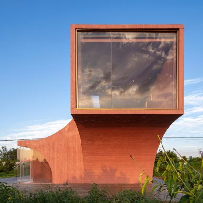 A pink concrete community centre