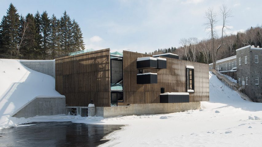 Wood clad powerplant in the snow