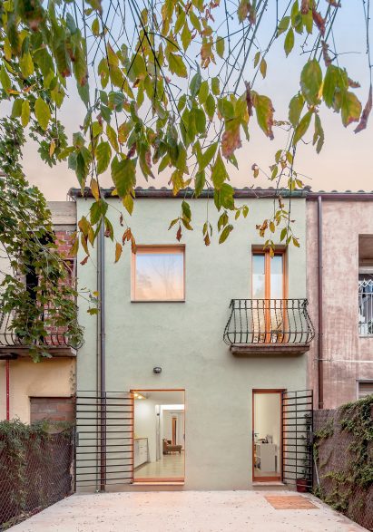 The exterior of the home was painted green