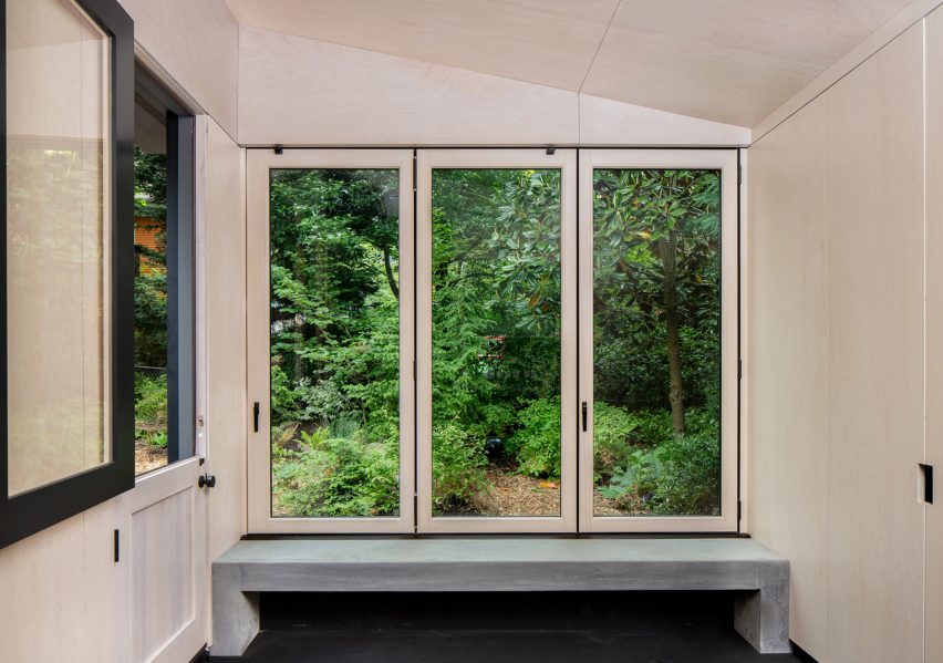 A view from the shed windows of the garden