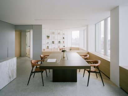 An office table and chairs inside the office