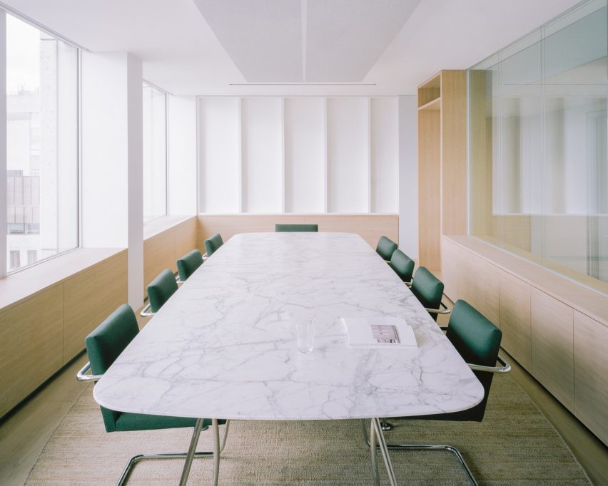 A large office table and chairs