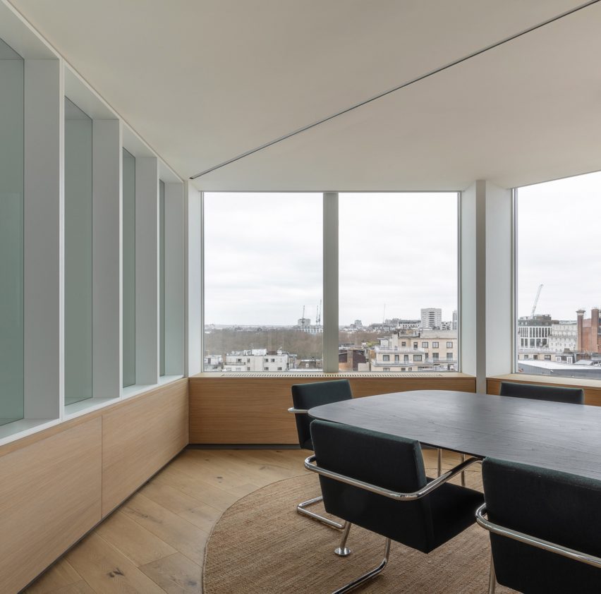 A black office chair and table in Smithson Tower