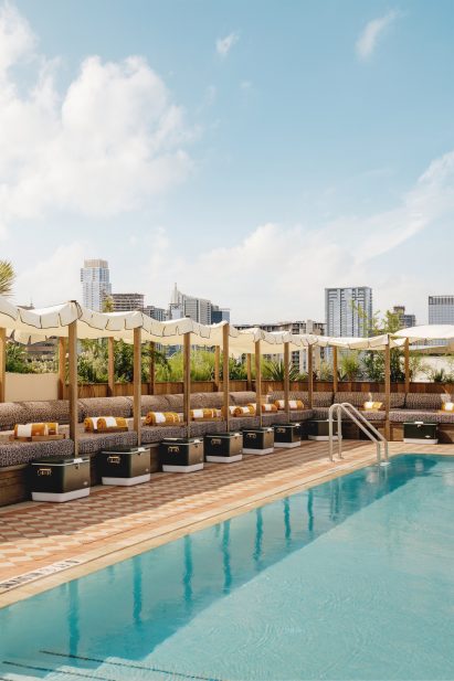 Swimming pool with Austin skyline behind