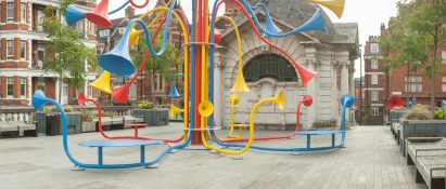 The colourful sculpture is free to visit