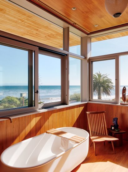 Wood-lined bathroom