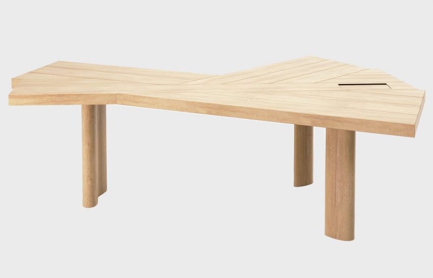 A photograph of a wooden desk