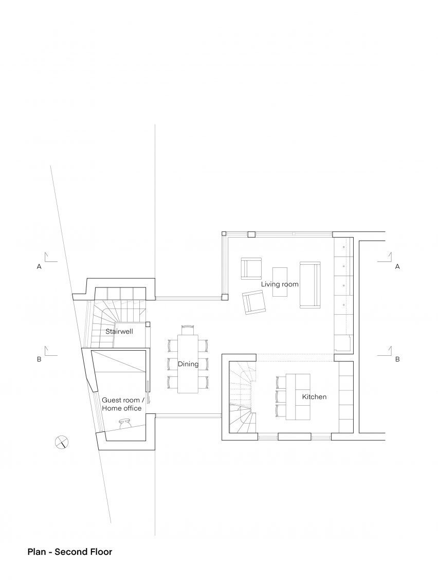Second floor plan of Tower Bridge house extension by Resell+Nicca