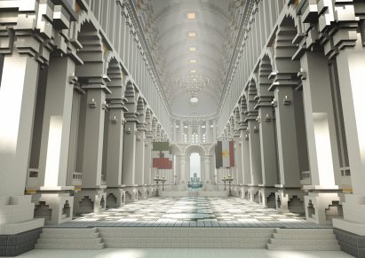 A white hall with columns inside The Uncensored Library