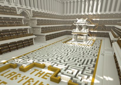 A room in The Uncensored Library with a monochrome floor