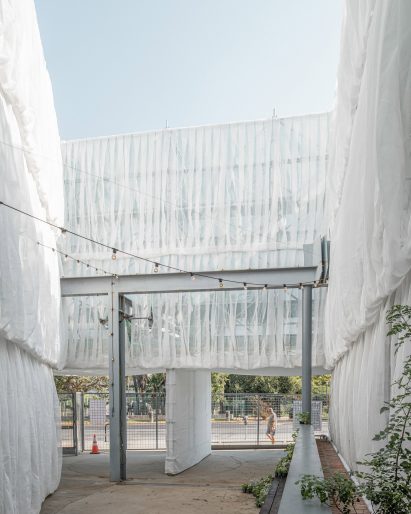 Scaffolding of Veil Craft by Figure at Craft Contemporary