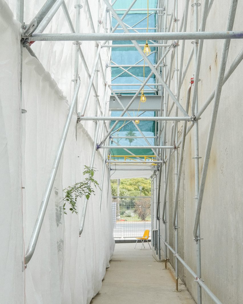 Scaffolding of Veil Craft by Figure at Craft Contemporary