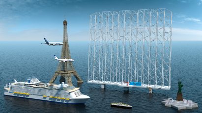 Windcatcher wind power generator compared to the size of the Eiffel Tower
