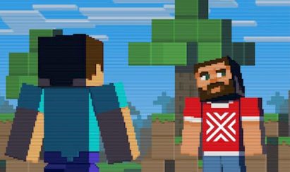 Two Minecraft characters interacting