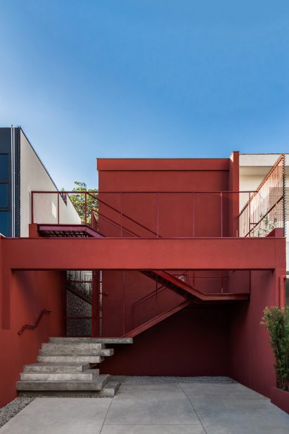 The staircase was painted red and put outside