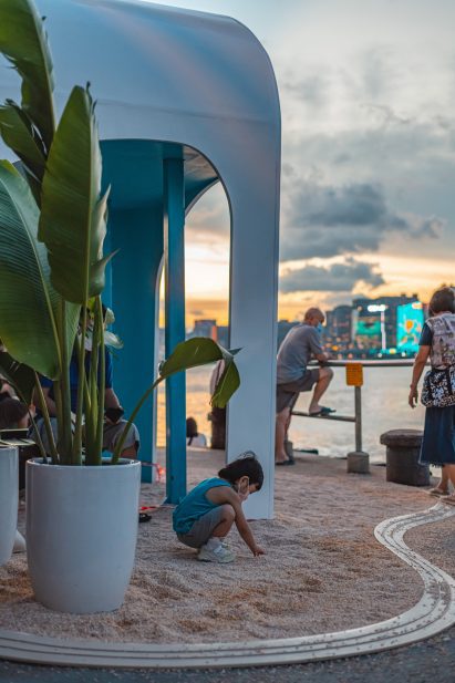A photograph of a child enjoying AaaM Architects' Hangout Islands
