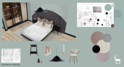 A visualisation of a hotel room inspired by nature