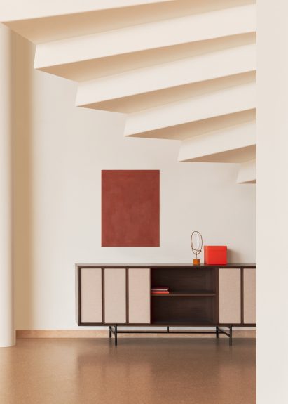 Wooden cabinet under stairs