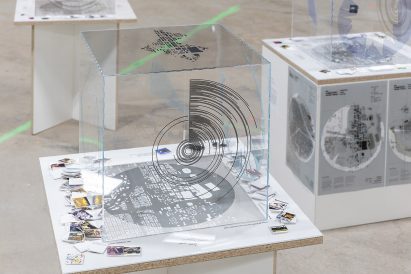A photograph of an architectural model exploring algorithmic processes used by digital networks and social media platforms