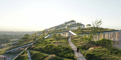 A garden was placed on top of the sloped roof at Fuse Valley