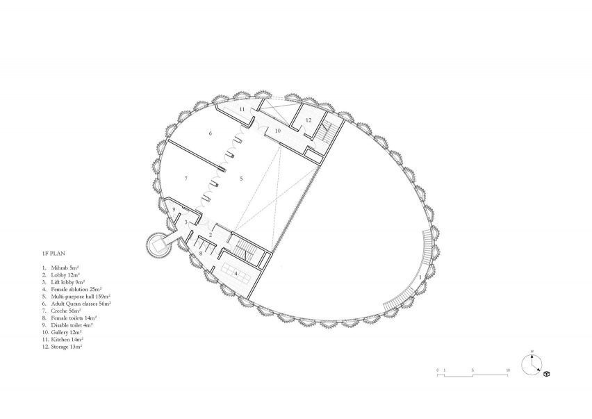 First floor plan of Brick Veil mosque by Luca Poian Forms