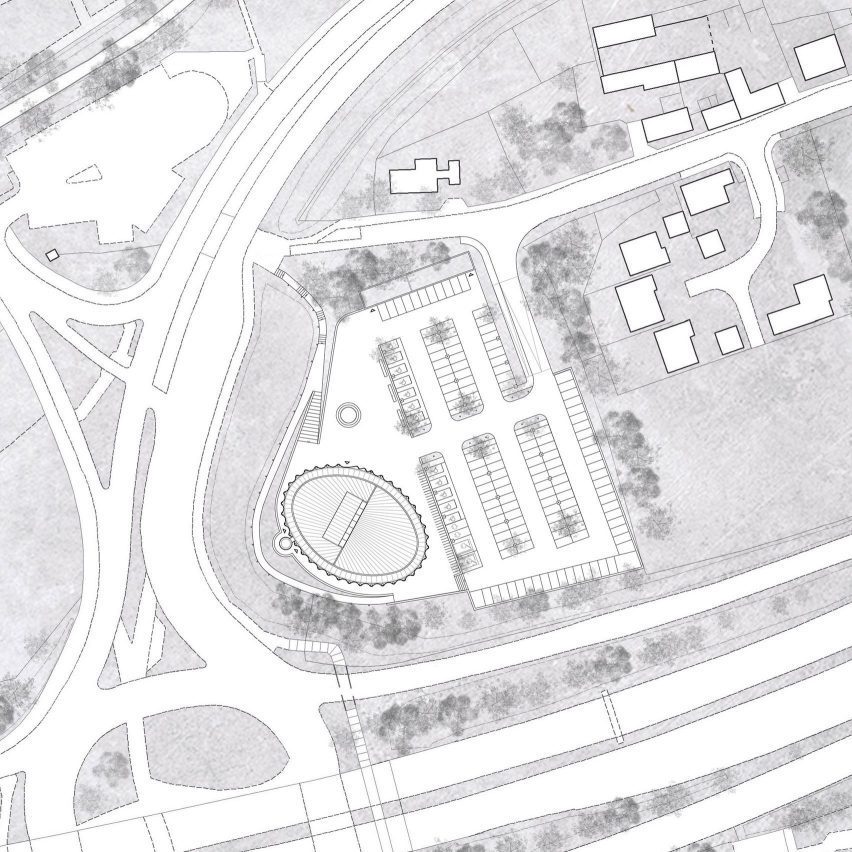 A site plan of Brick Veil mosque by Luca Poian Forms