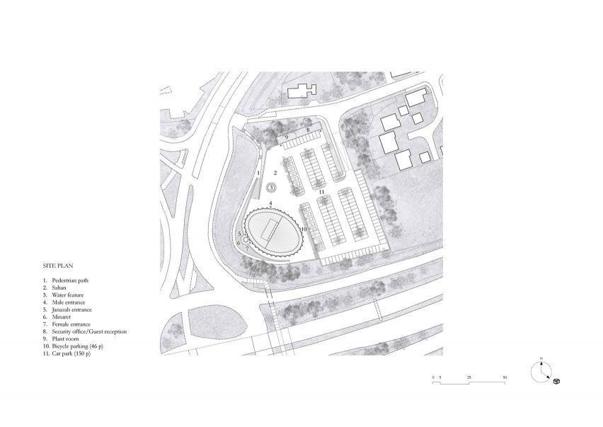 A site plan of Brick Veil mosque by Luca Poian Forms