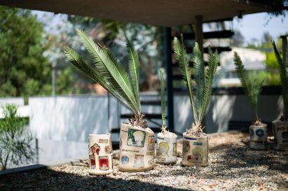 Plant pots with Campbell's soup brand imagery